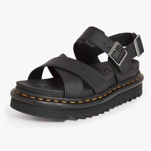 DR MARTEN VOSS II WOMEN'S BLACK LEATHER STRAP SANDALS